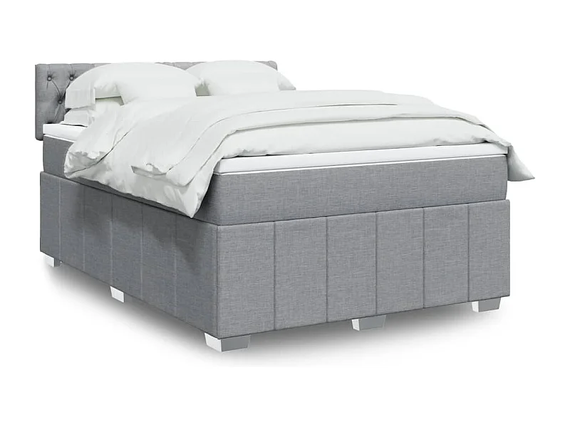 Cama box spring con colchón tela gris claro 140x190 cm