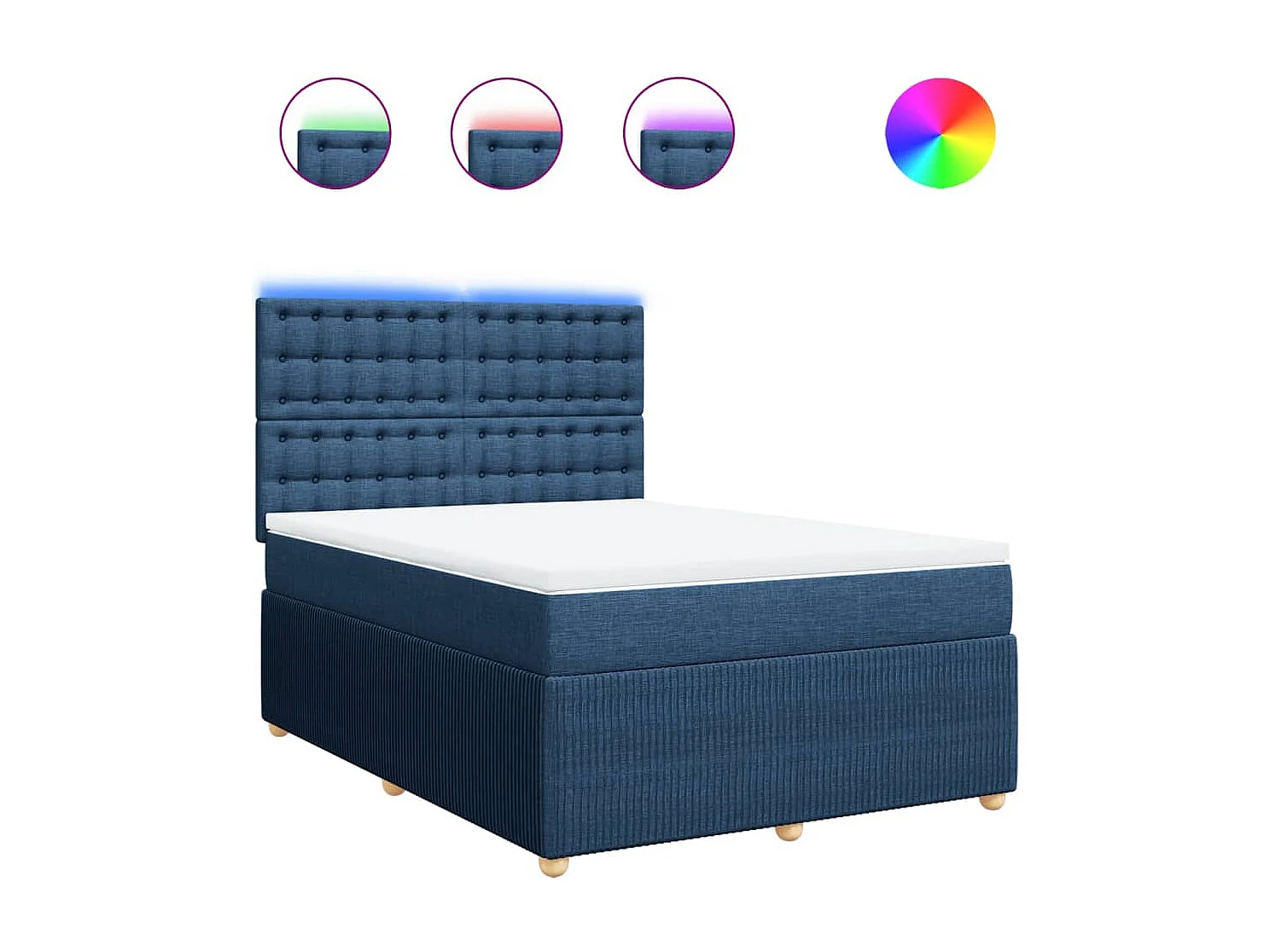 Cama box spring con colchón tela azul 140x200 cm