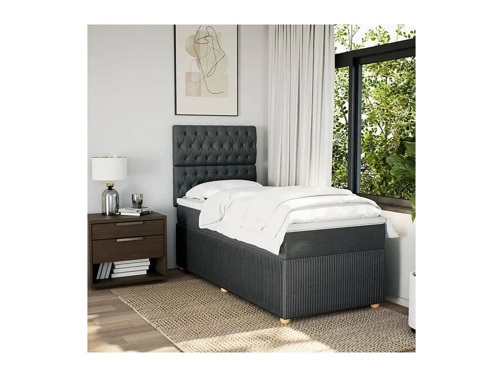 Cama com molas/colchão 90x200 cm tecido cinzento-escuro