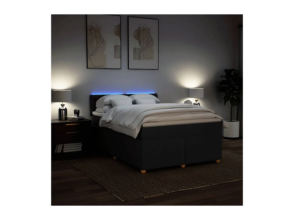 Sommier à lattes de lit avec matelas Noir 140x190 cm Tissu