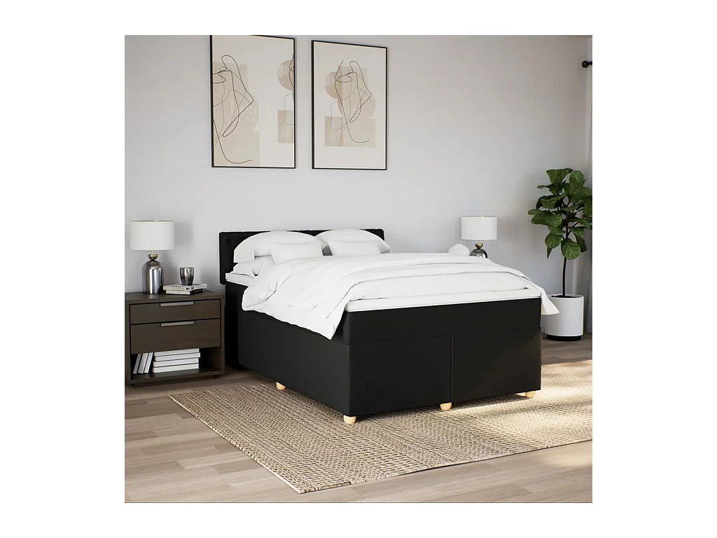 Sommier à lattes de lit avec matelas Noir 140x190 cm Tissu