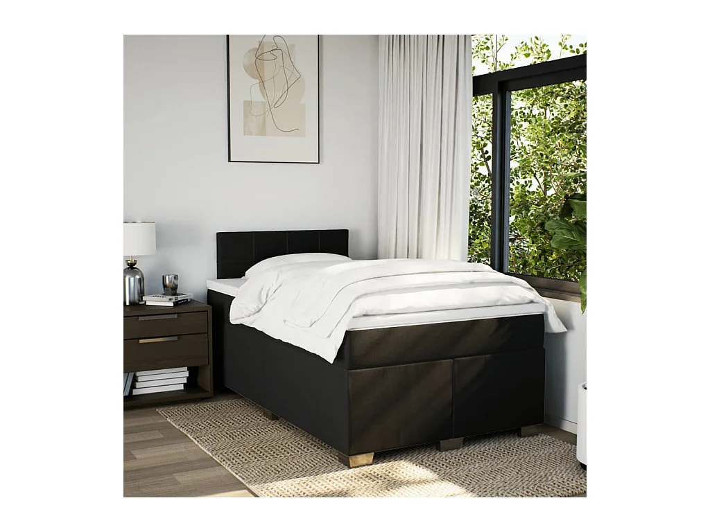 Sommier à lattes de lit avec matelas noir 120x190 cm tissu