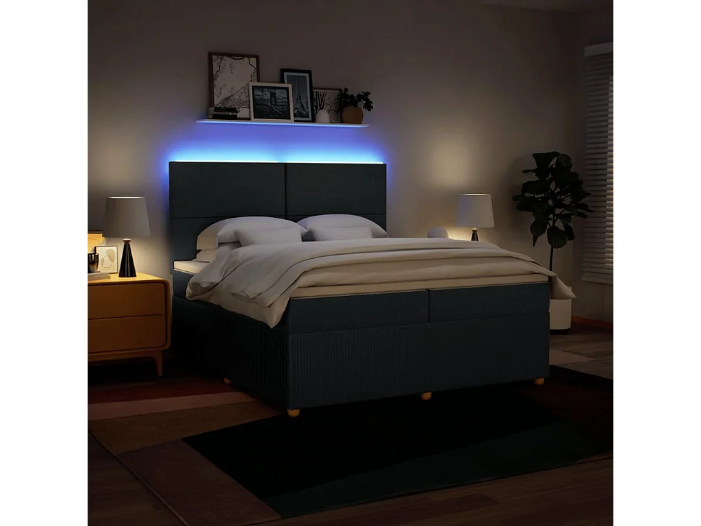 Sommier à lattes de lit avec matelas Bleu 200x200 cm Tissu