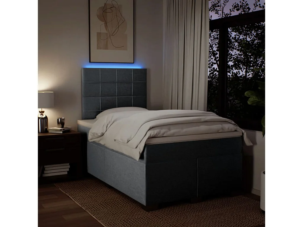 Cama box spring con colchón tela gris claro 120x190 cm