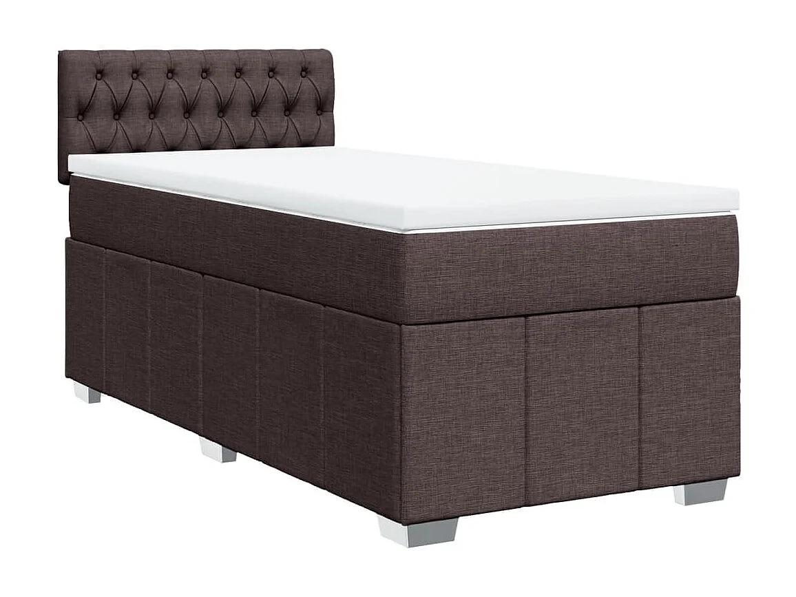 Cama box spring con colchón tela marrón oscuro 80x200 cm