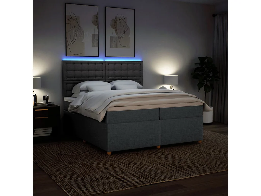 Cama box spring con colchón tela gris oscuro 200x200 cm