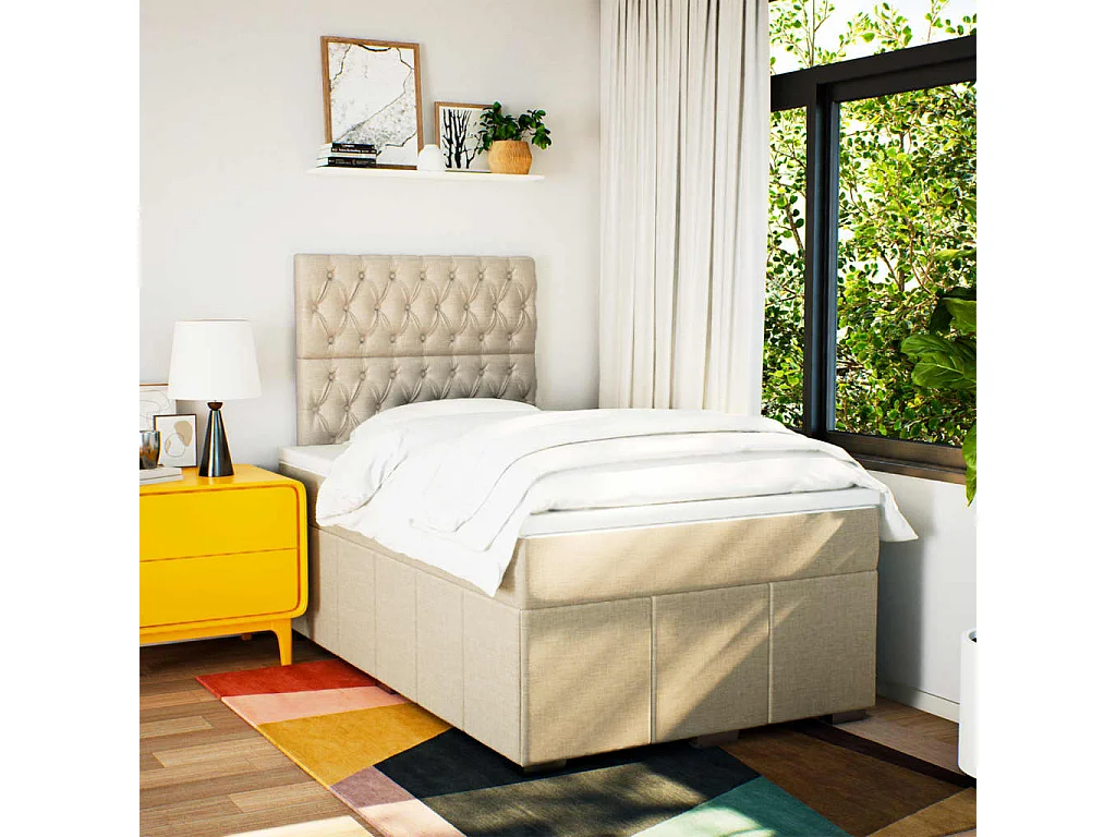 Boxspring met matras stof crèmekleurig 120x190 cm