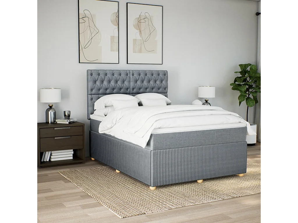 Sommier à lattes de lit avec matelas Gris clair 140x190cm Tissu
