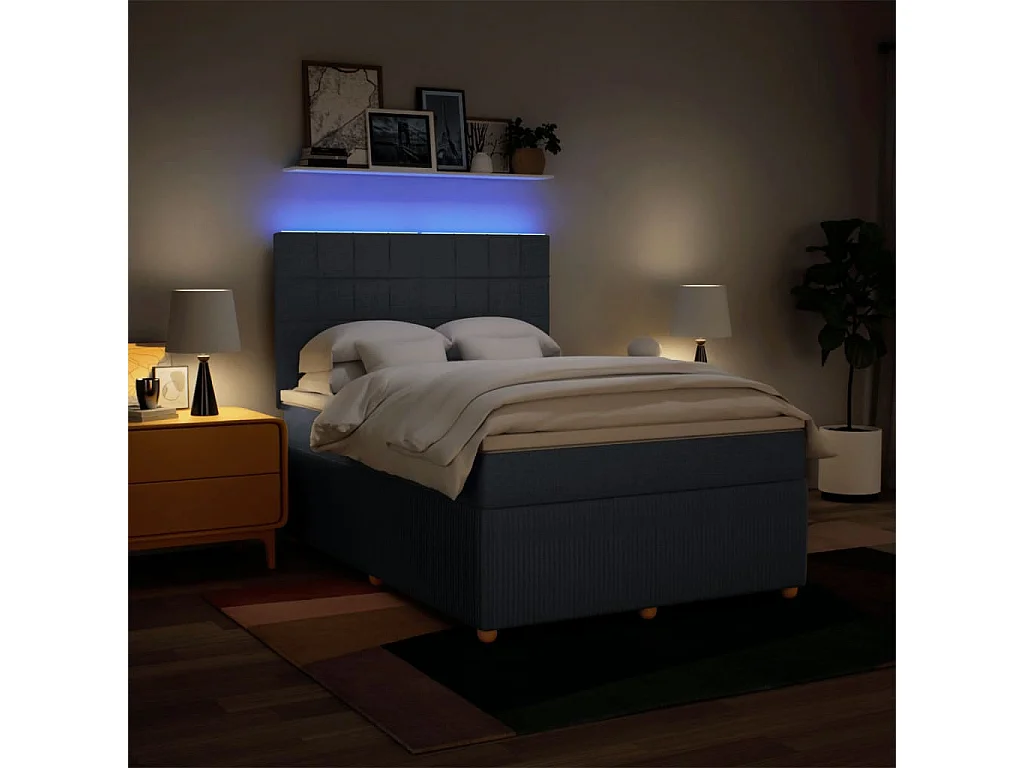 Cama box spring con colchón tela azul 160x200 cm