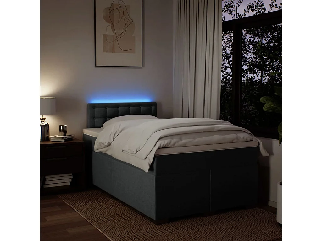 Sommier à lattes de lit avec matelas gris foncé 120x190cm tissu