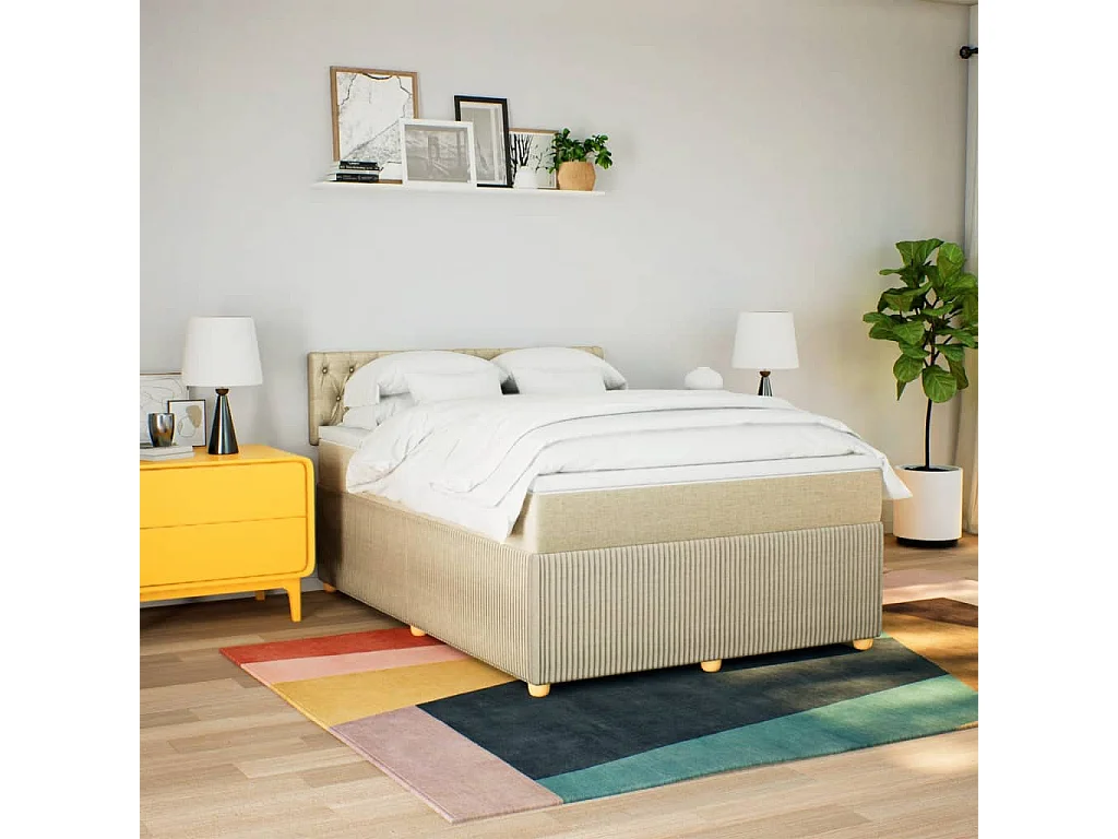 Sommier à lattes de lit avec matelas Crème 140x190 cm Tissu