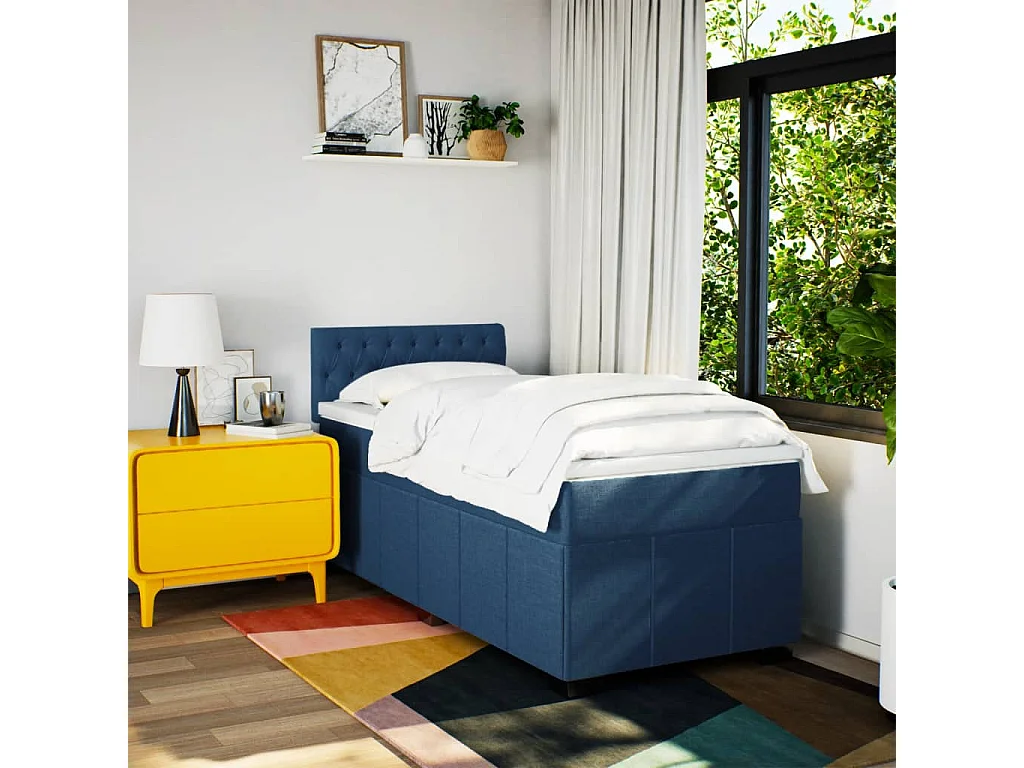 Sommier à lattes de lit avec matelas Bleu 90x200 cm Tissu