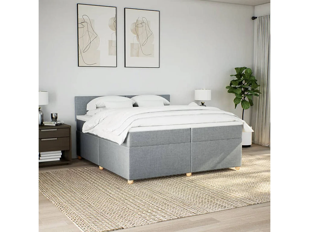 Sommier à lattes de lit avec matelas Gris clair 200x200cm Tissu