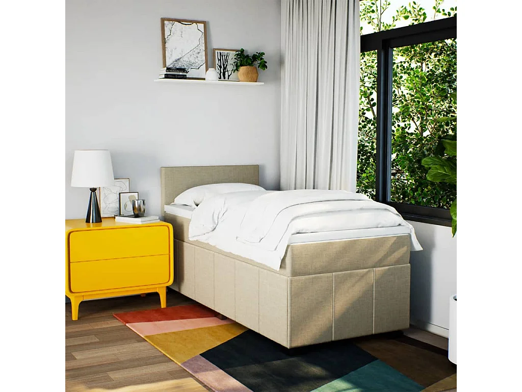 Sommier à lattes de lit avec matelas Crème 90x200 cm Tissu