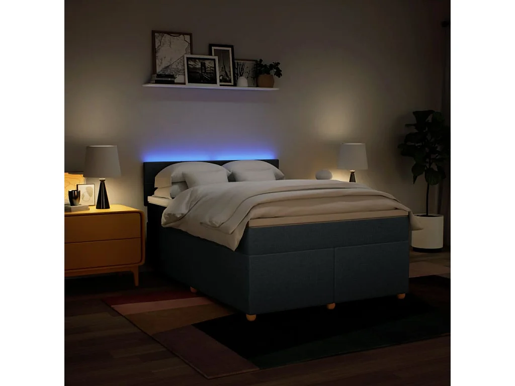 Sommier à lattes de lit avec matelas Bleu 140x190 cm Tissu