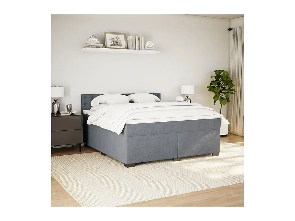 Cama box spring con colchón terciopelo gris oscuro 180x200 cm