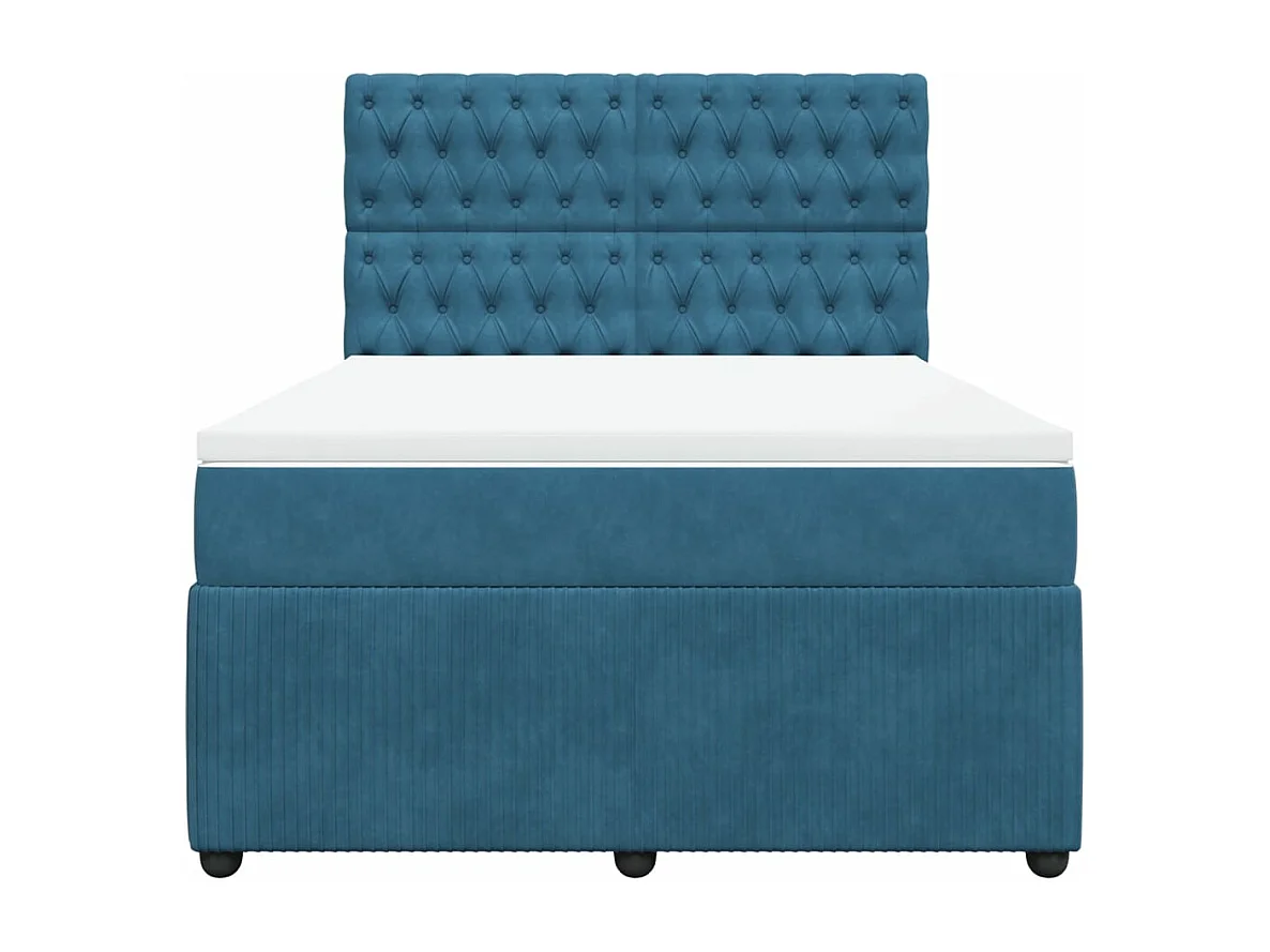 Cama com molas/colchão 160x200 cm veludo azul-escuro