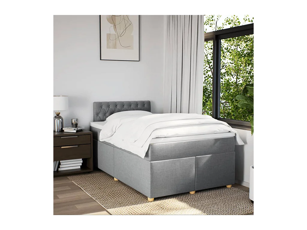 Cama boxspring com colchão 120x190 cm tecido cinzento-claro