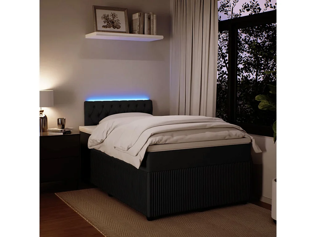 Cama box spring con colchón terciopelo negro 120x190 cm