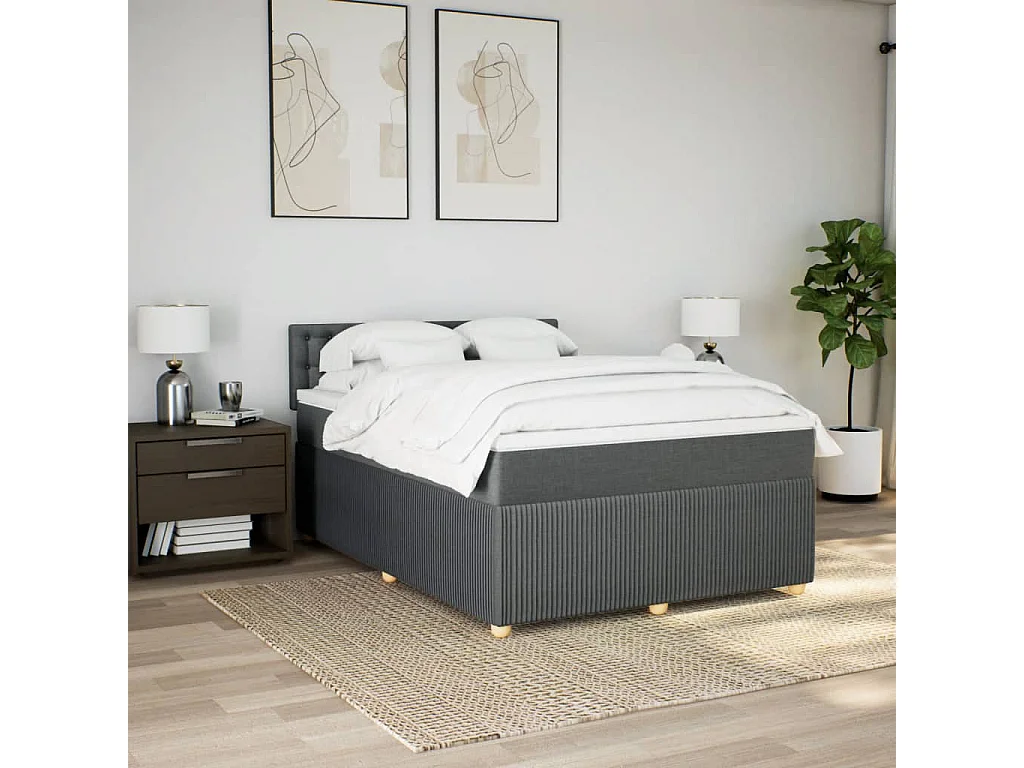 Cama box spring con colchón tela gris oscuro 140x190 cm