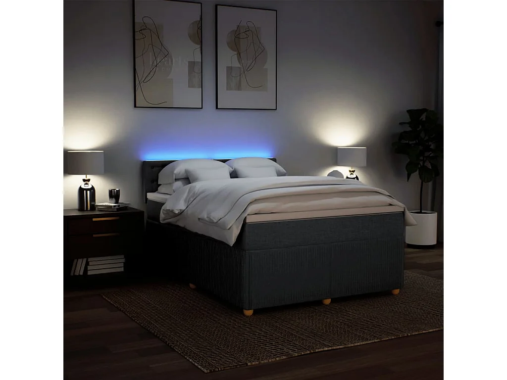 Cama box spring con colchón tela gris oscuro 140x190 cm