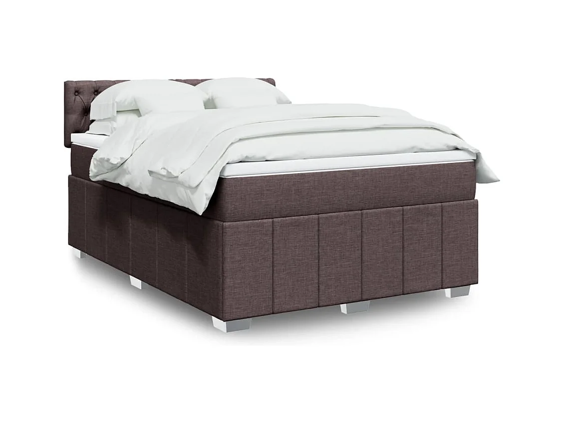 Cama box spring con colchón tela marrón oscuro 140x190 cm