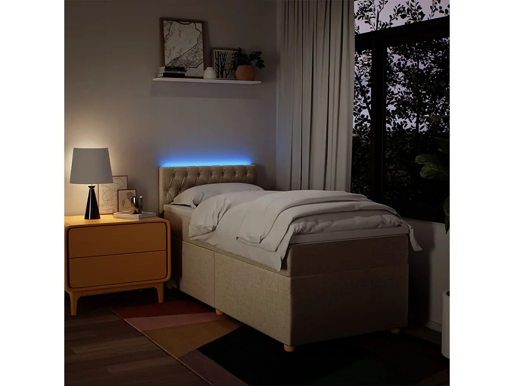 Boxspring met matras stof crèmekleurig 100x200 cm