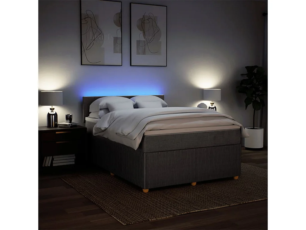 Cama box spring con colchón tela gris taupe 140x190 cm