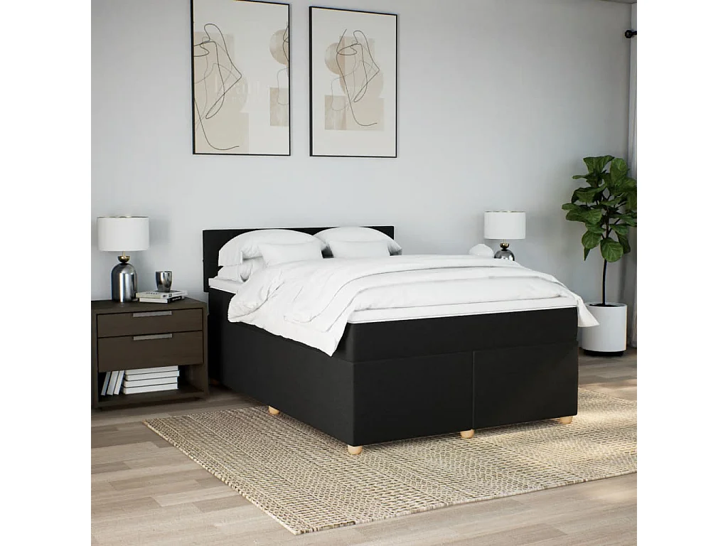 Cama com molas/colchão 160x200 cm tecido preto