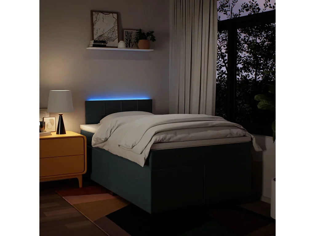 Cama box spring con colchón tela azul 120x190 cm