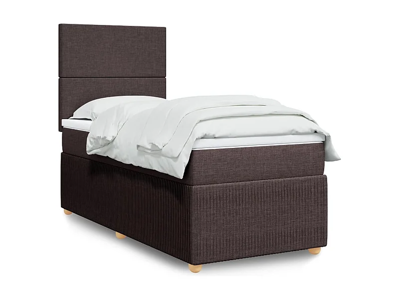 Cama box spring con colchón tela marrón oscuro 100x200 cm