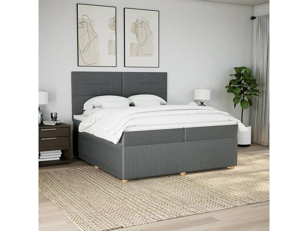 Sommier à lattes de lit avec matelas Gris foncé 200x200cm Tissu