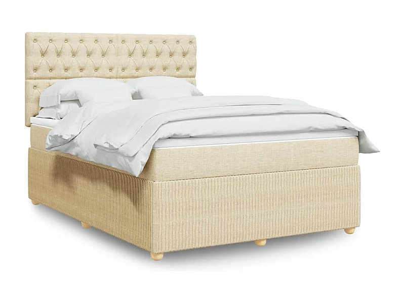 Cama box spring con colchón tela color crema 140x190 cm