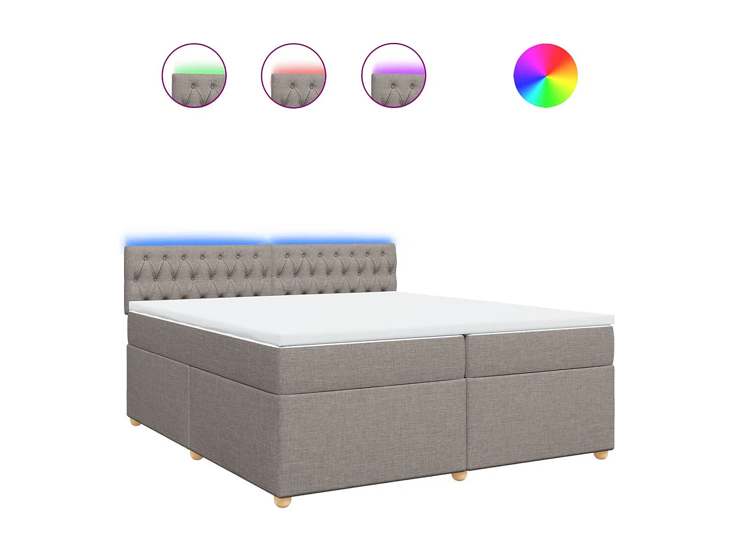 Cama box spring con colchón tela gris taupe 200x200 cm