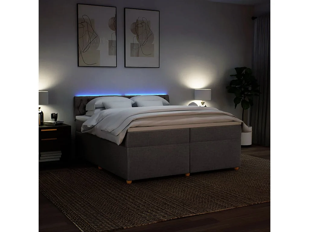 Cama box spring con colchón tela gris taupe 200x200 cm