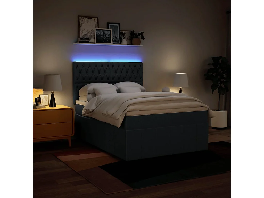 Cama box spring con colchón tela azul 140x200 cm