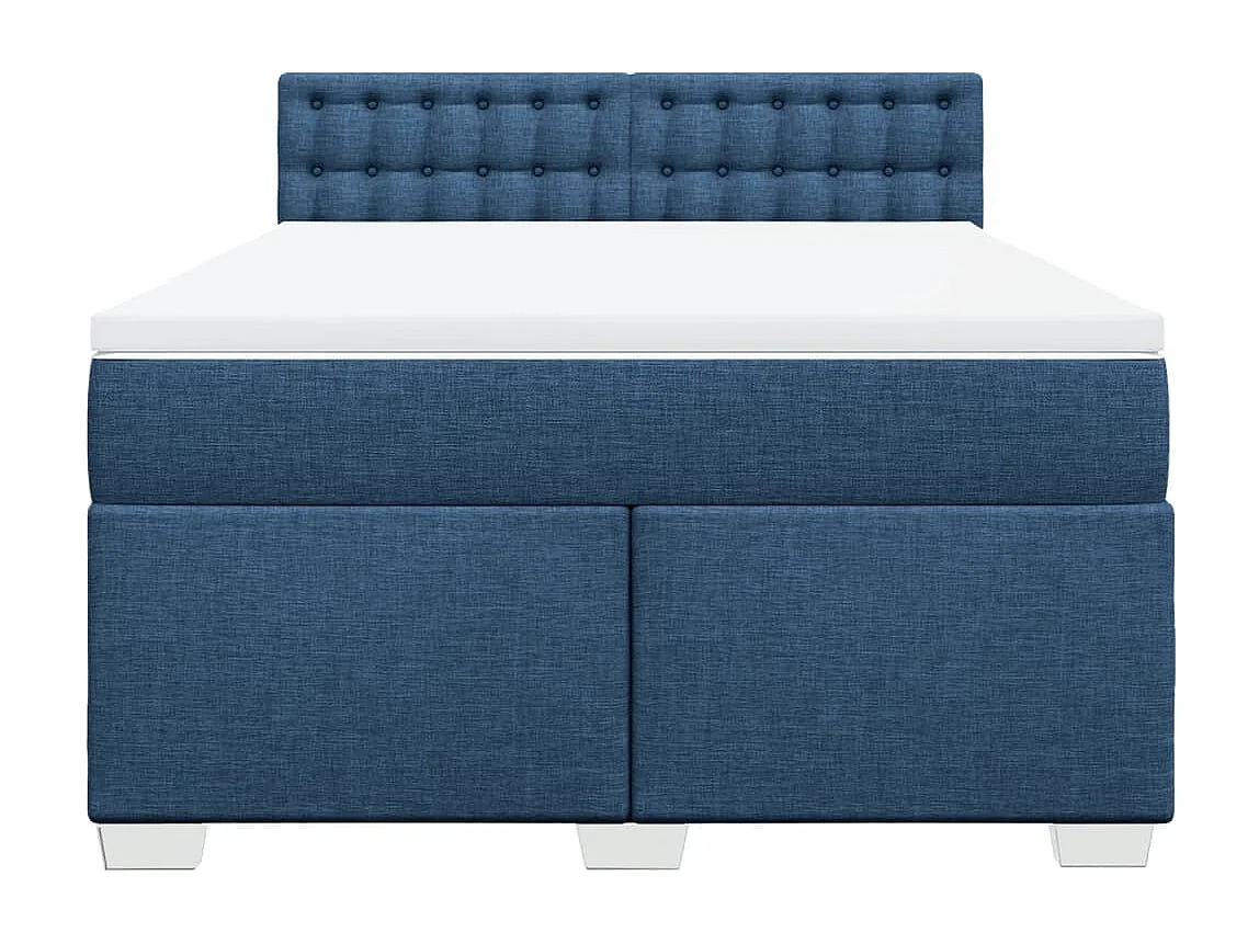 Cama box spring con colchón tela azul 160x200 cm