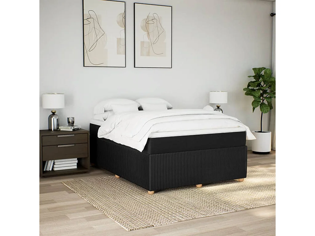 Sommier à lattes de lit avec matelas Noir 140x190 cm Tissu
