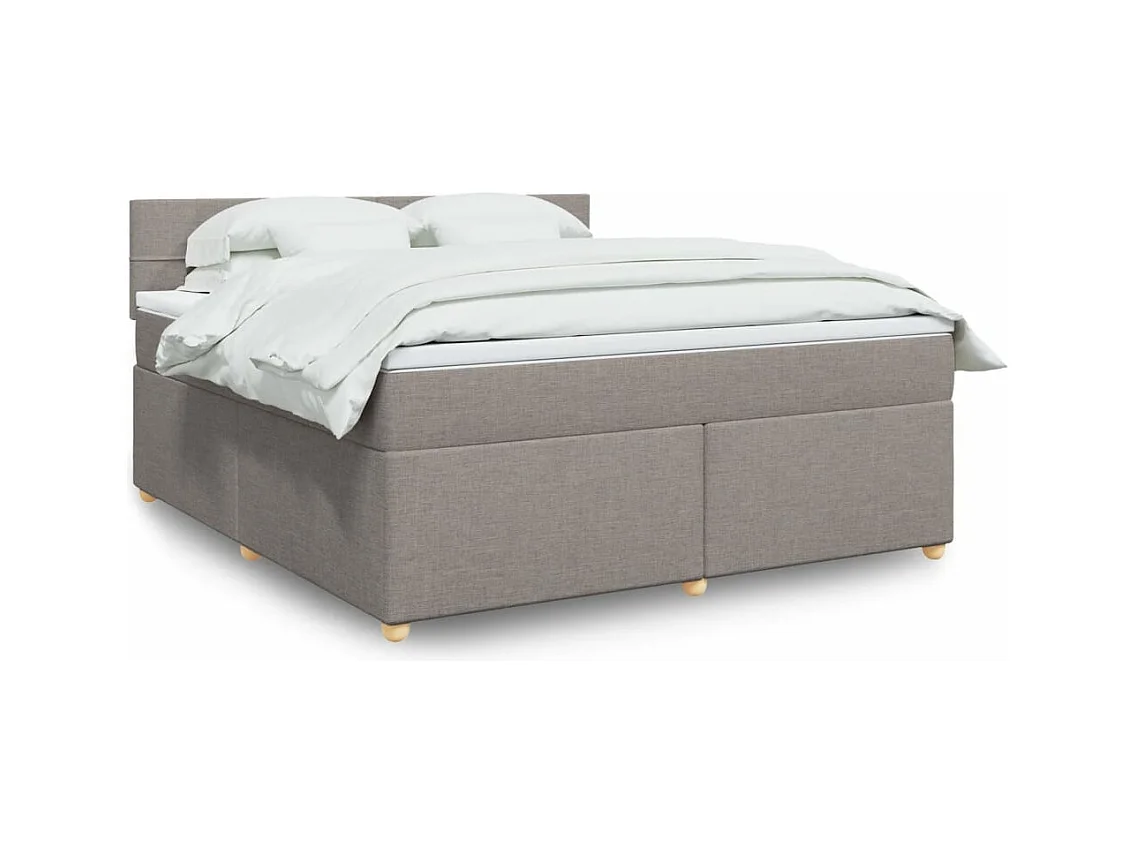 Cama box spring con colchón tela gris taupe 180x200 cm