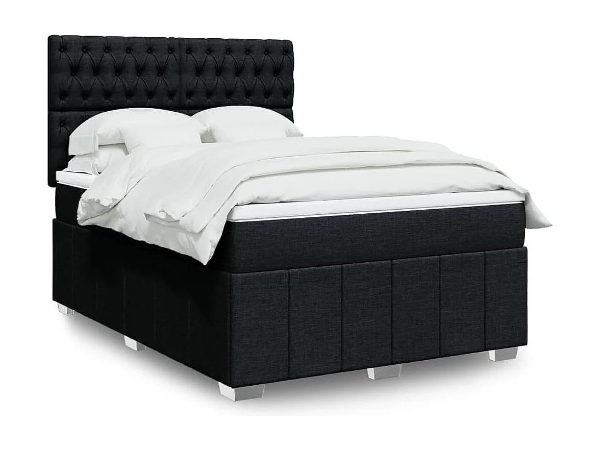Cama box spring con colchón tela negro 140x190 cm