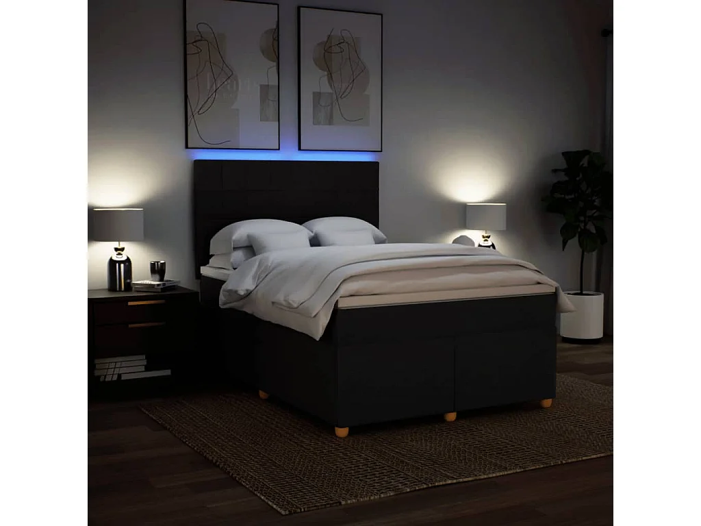 Cama box spring con colchón tela negro 160x200 cm