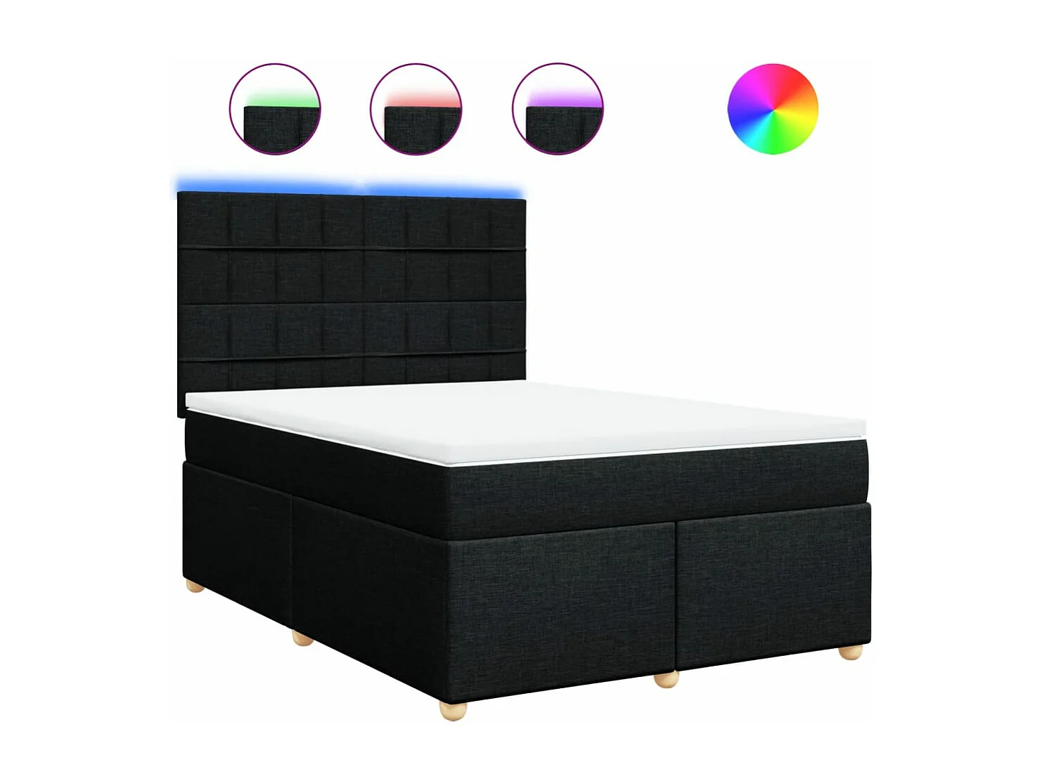 Cama box spring con colchón tela negro 160x200 cm