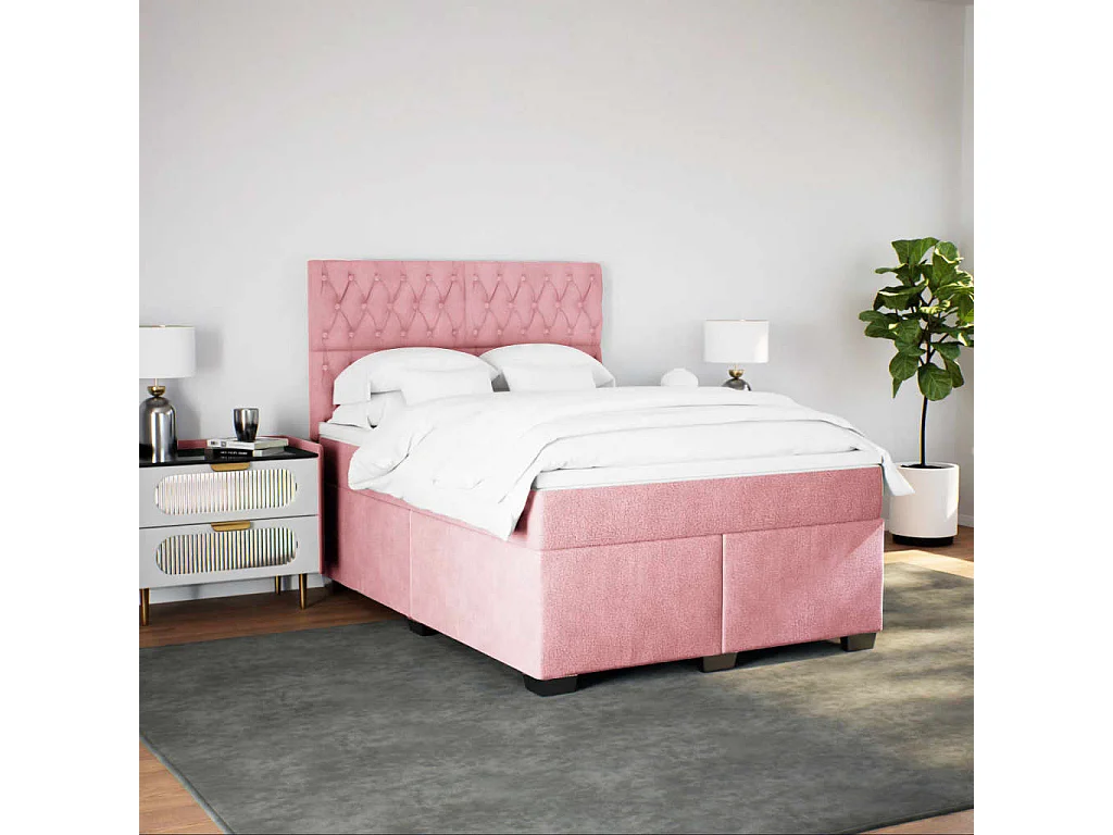 Cama box spring con colchón terciopelo rosa 160x200 cm