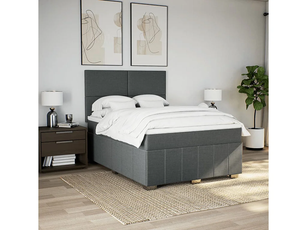 Sommier à lattes de lit avec matelas Gris foncé 140x200cm Tissu