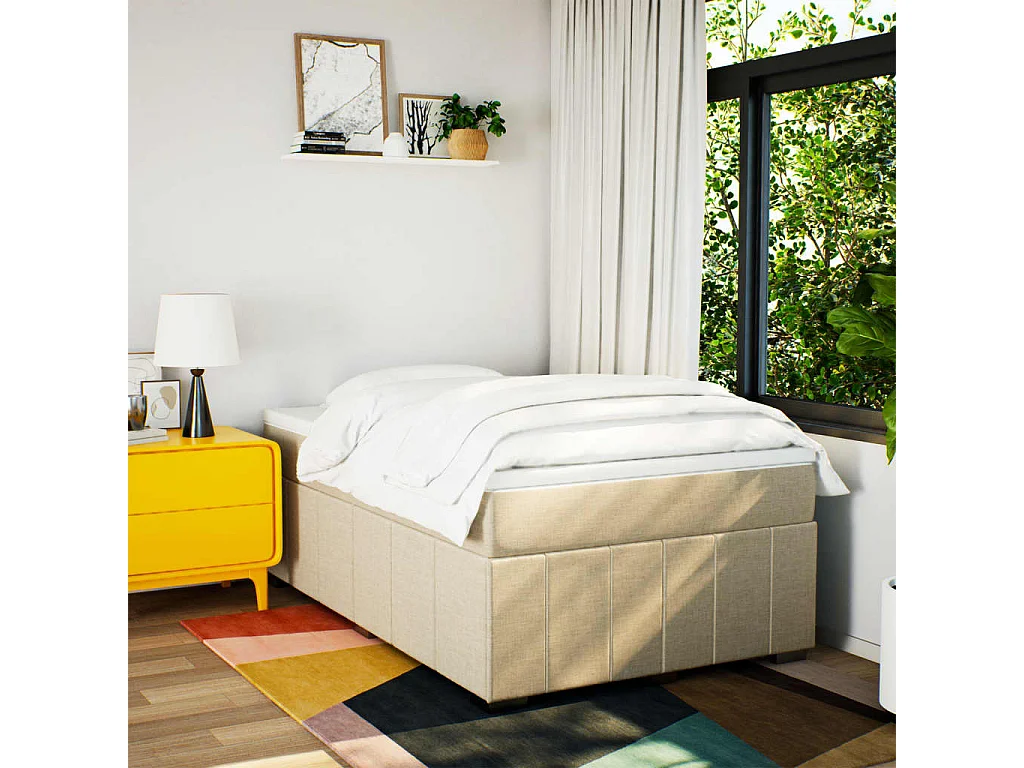 Cama boxspring com colchão 120x190 cm tecido cor creme