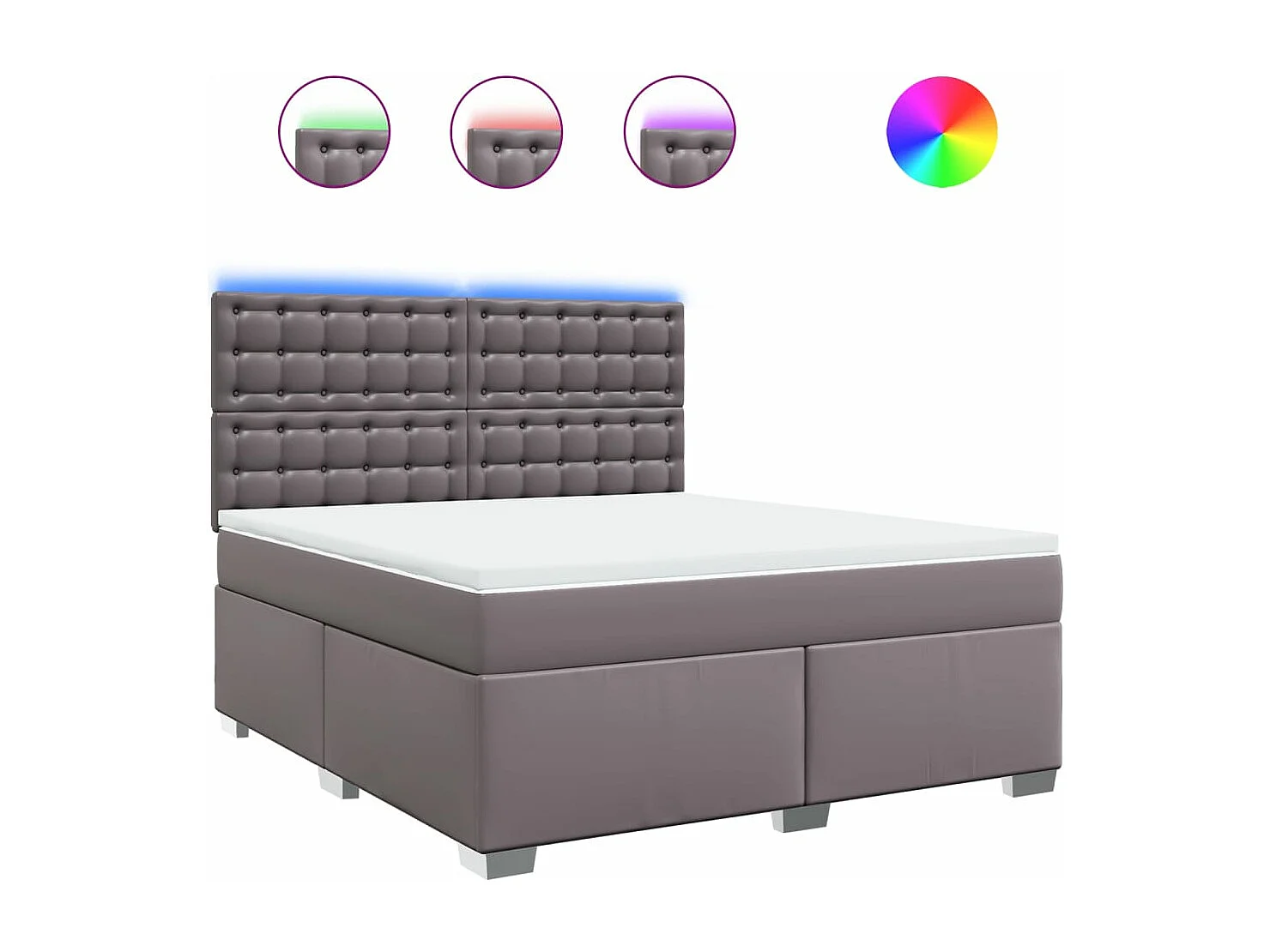 Cama box spring con colchón cuero sintético gris 180x200 cm