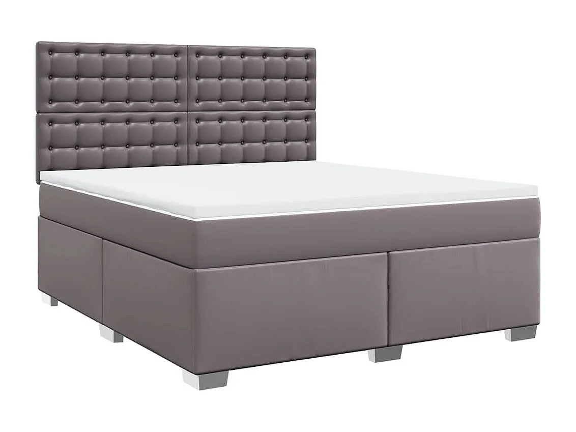 Cama box spring con colchón cuero sintético gris 180x200 cm