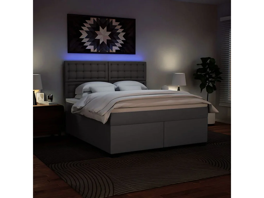 Cama box spring con colchón cuero sintético gris 180x200 cm