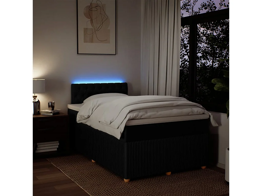 Cama box spring con colchón tela negro 120x190 cm