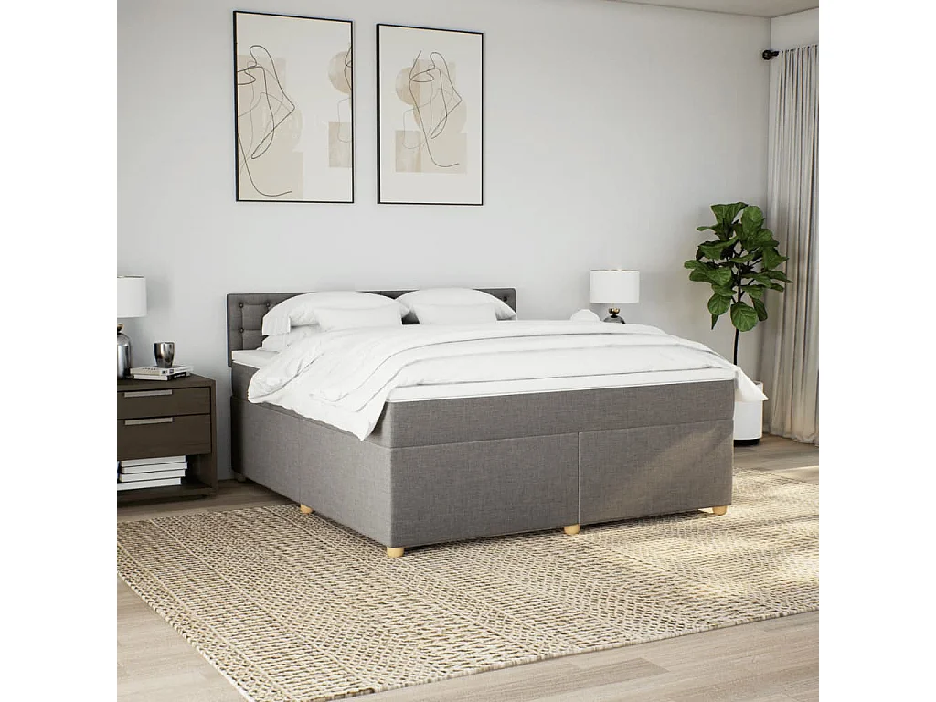 Cama box spring con colchón tela gris taupe 180x200 cm